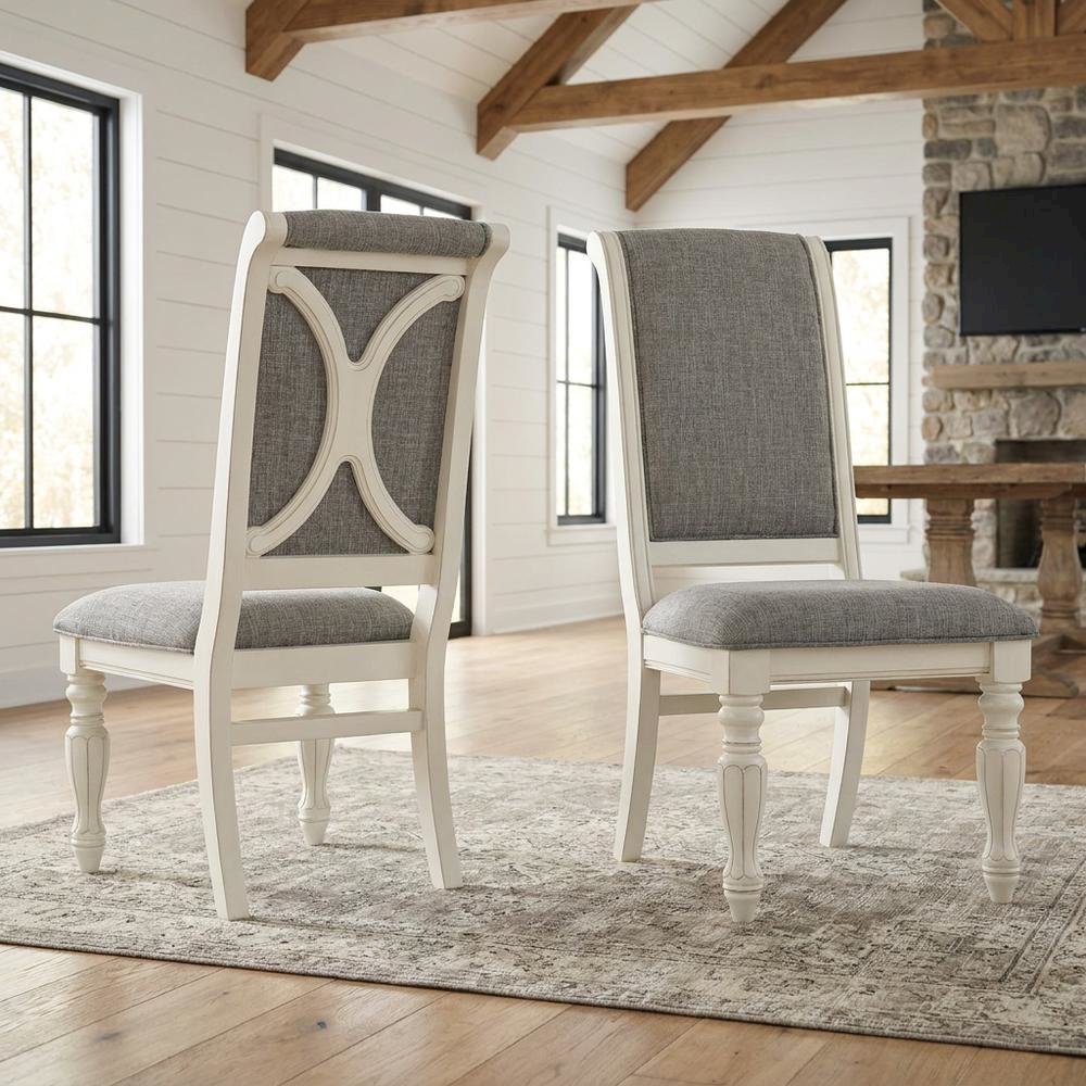 Solid Wood Upholstered Dining Chairs, White, Set of 2. Picture 3