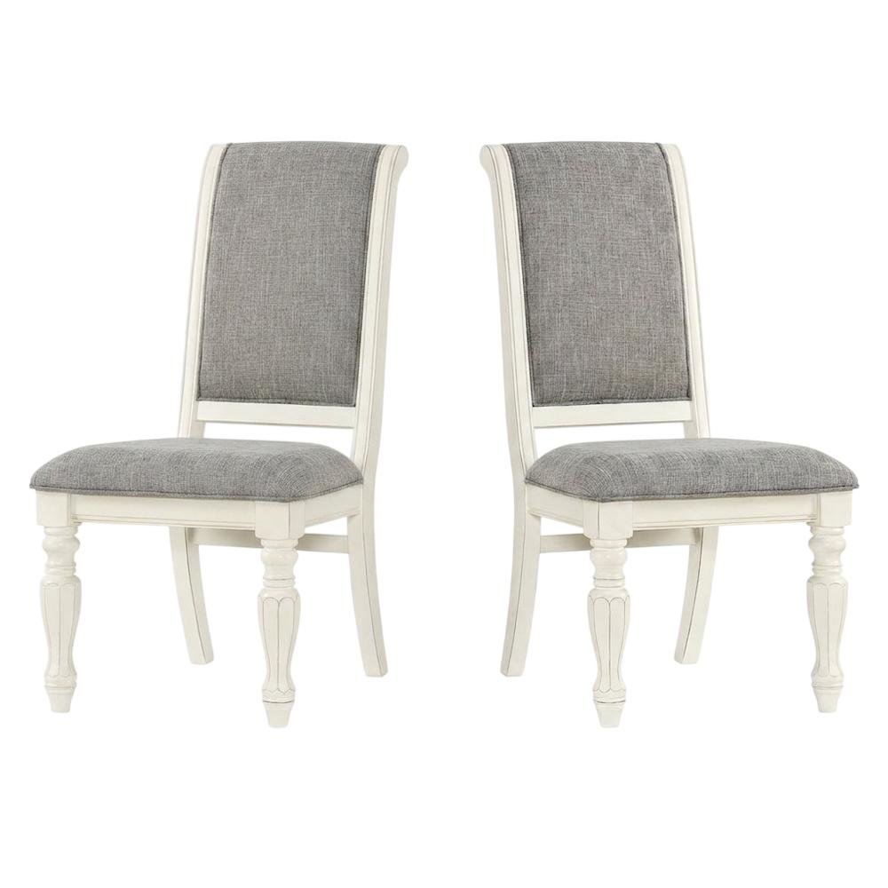 Solid Wood Upholstered Dining Chairs, White, Set of 2. Picture 5