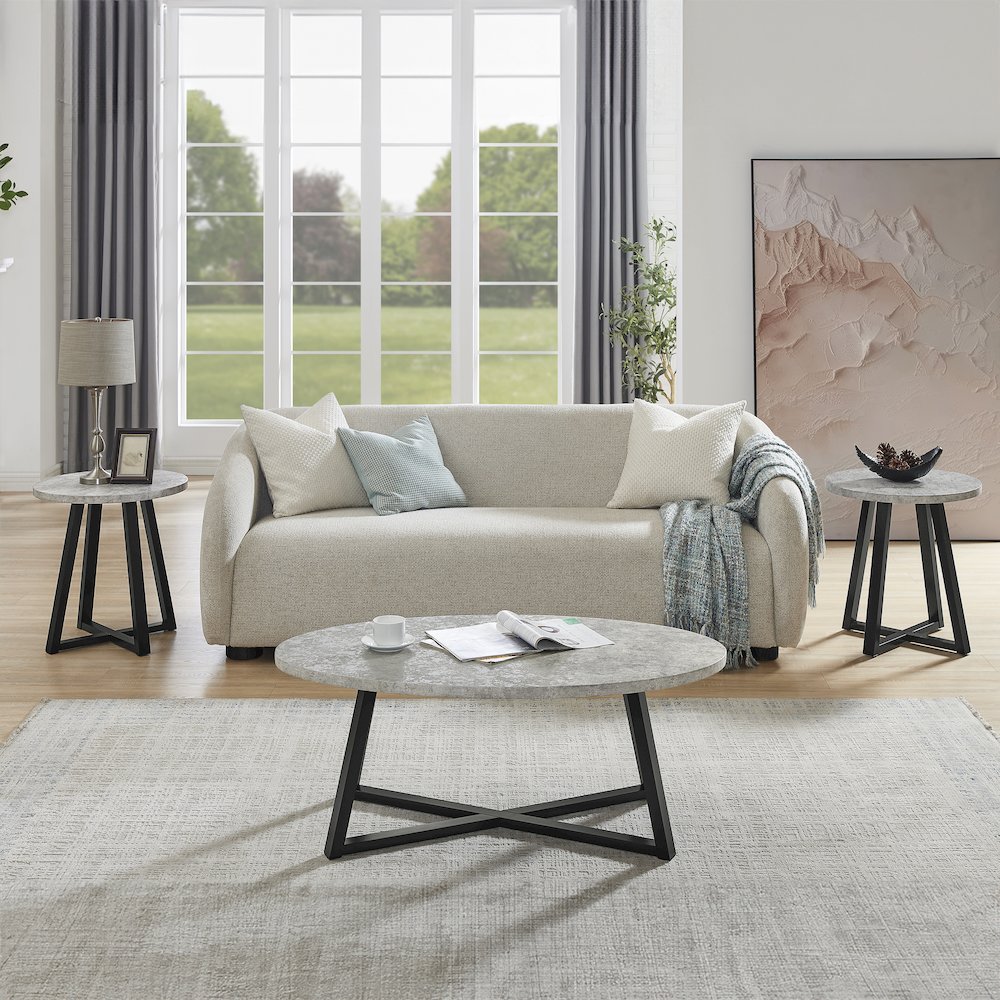 Modern Harmony 3-Piece Wood Oval Coffee Table Set, Gray. Picture 3