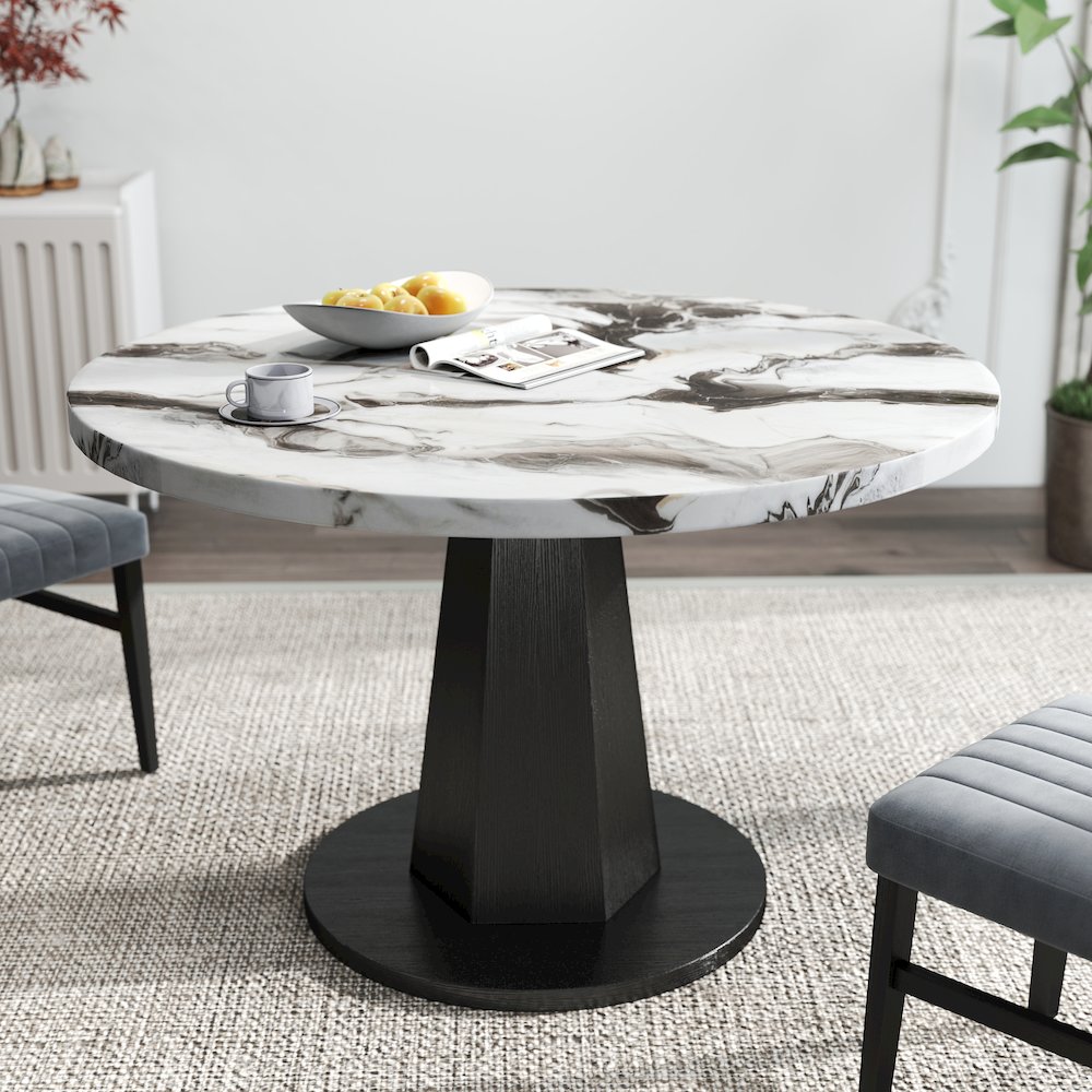 5-Piece Dining Set, Off-White Faux Marble Dining Table with Four Chairs, Gray. Picture 9