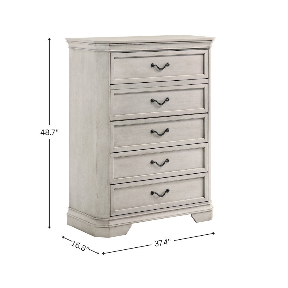 Maderne Wood 5-Drawer Chest, Antique White Finish. Picture 8