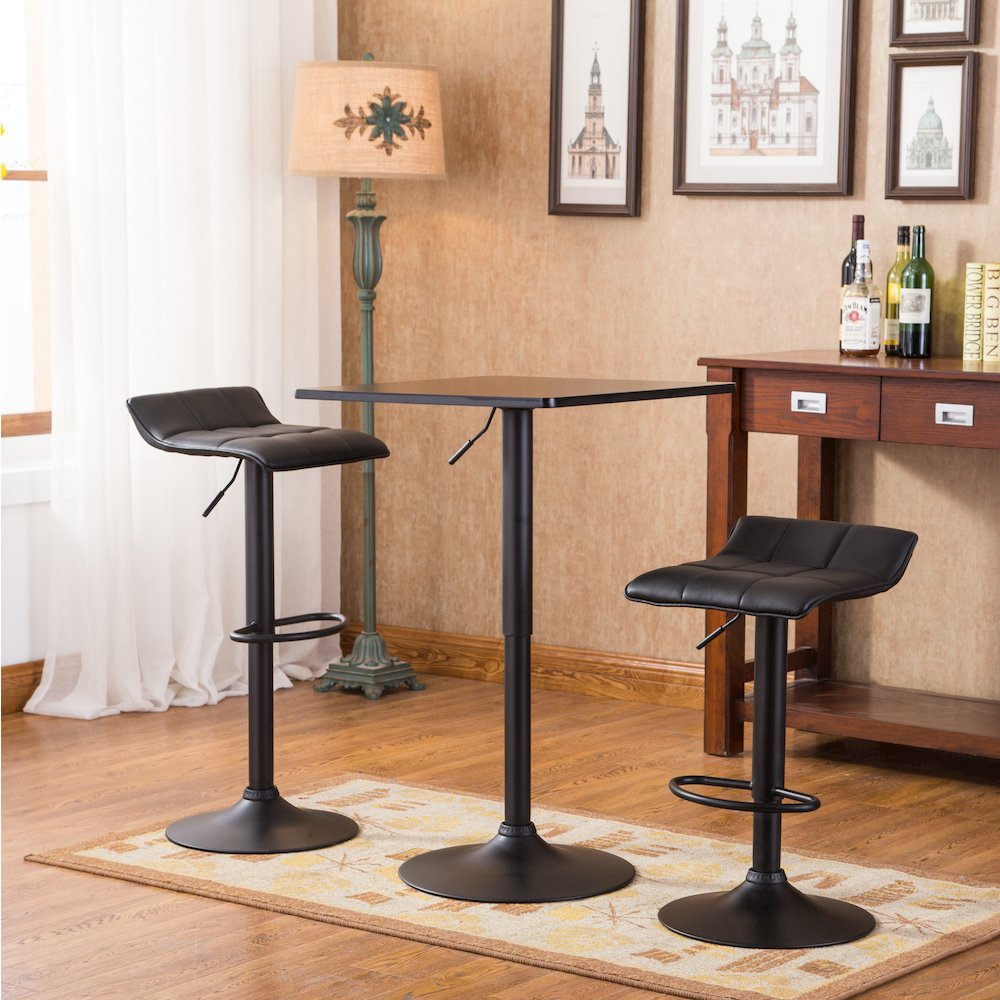 Belham Square Adjustable Bar Table and 2 Swivel Adjustable Bar Stool, Black. Picture 2