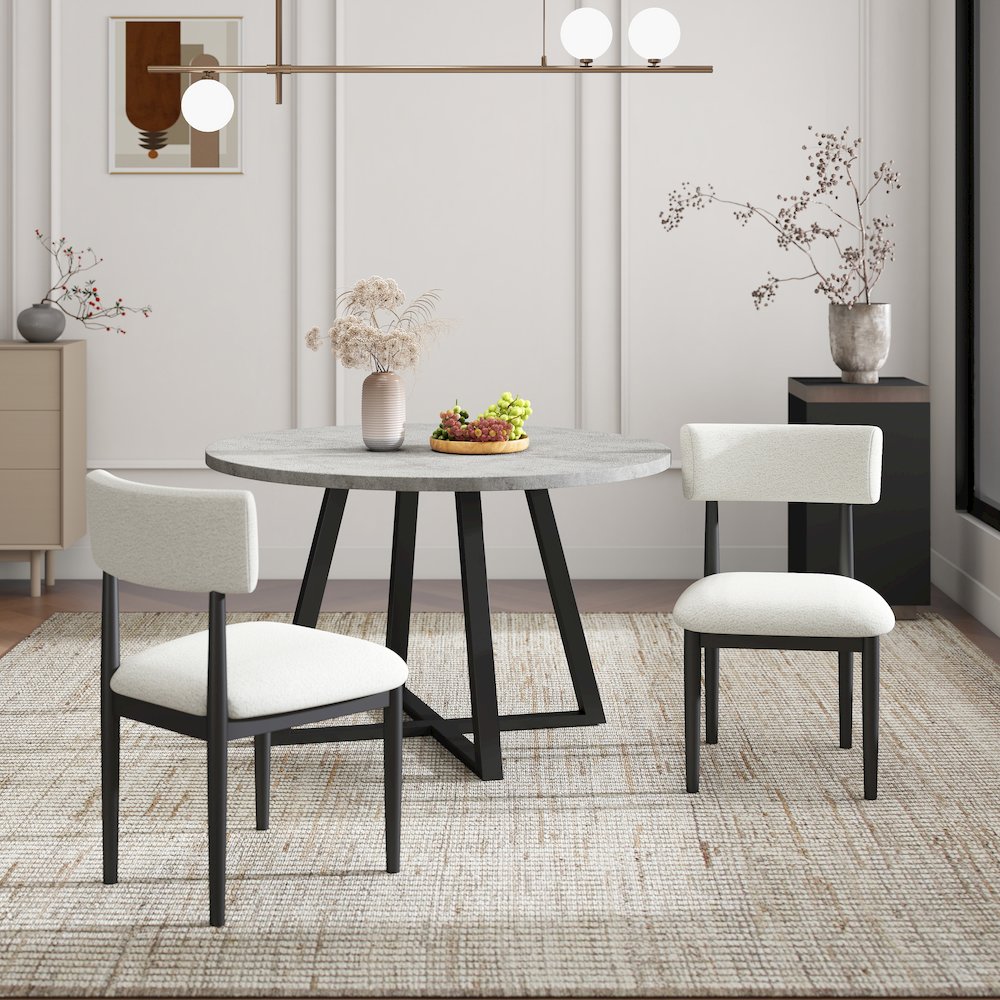 Edo 5-Piece Dining Set, Round Trestle Table and 4 Chairs, Gray and Black. Picture 4