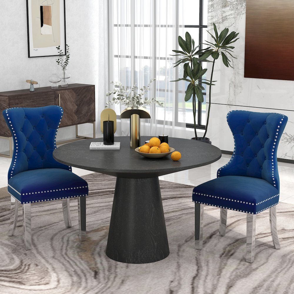 Vogel 5-Piece Round Dining Set, Pedestal Dining Table with 4 Chairs, Blue. Picture 4