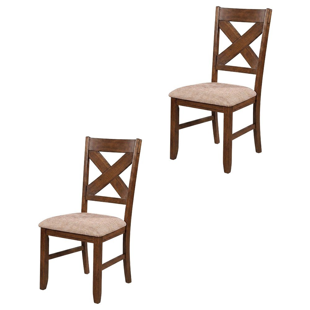 Solid Wood Upholstered Dining Chairs, Brown, Set of 2. Picture 1