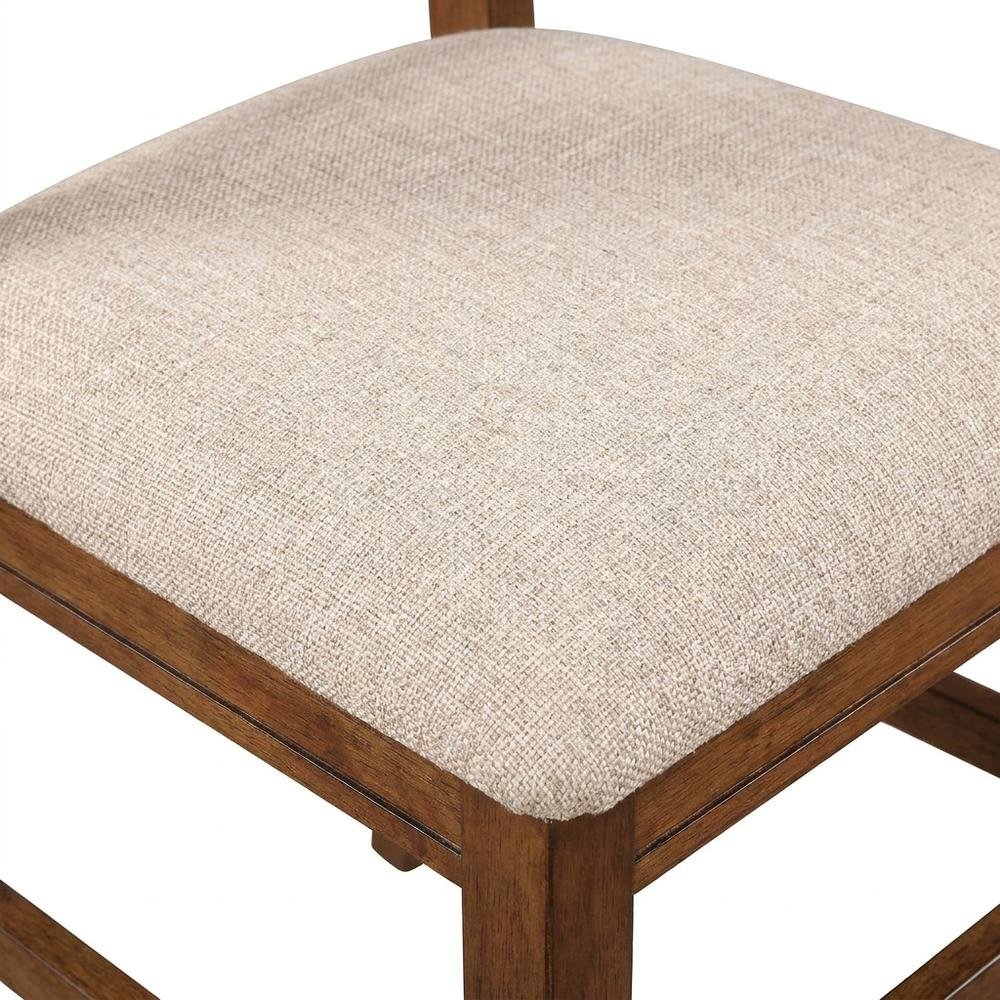 Solid Wood Upholstered Dining Chairs, Brown, Set of 2. Picture 7
