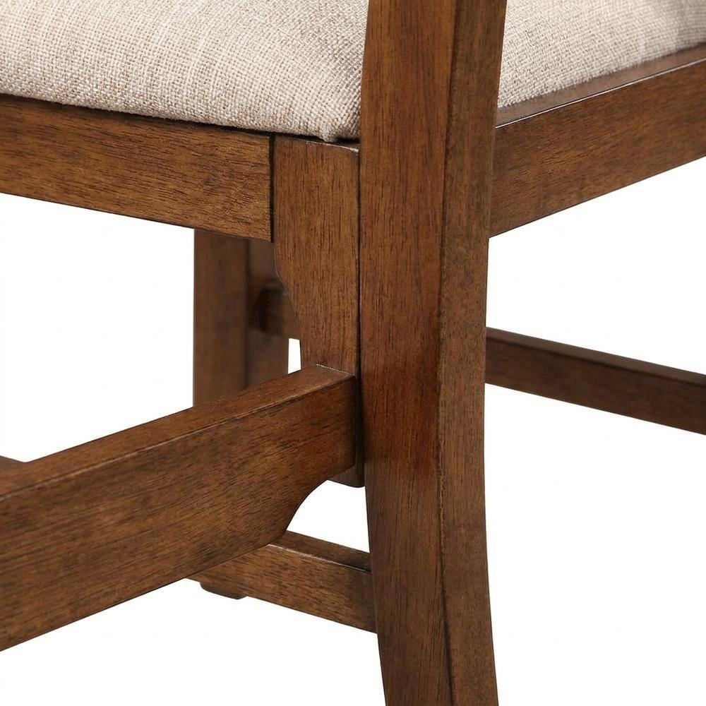 Solid Wood Upholstered Dining Chairs, Brown, Set of 2. Picture 8