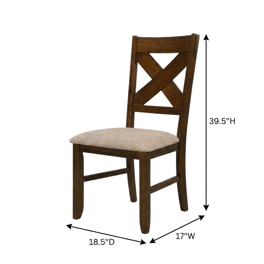 Solid Wood Upholstered Dining Chairs, Brown, Set of 2. Picture 6