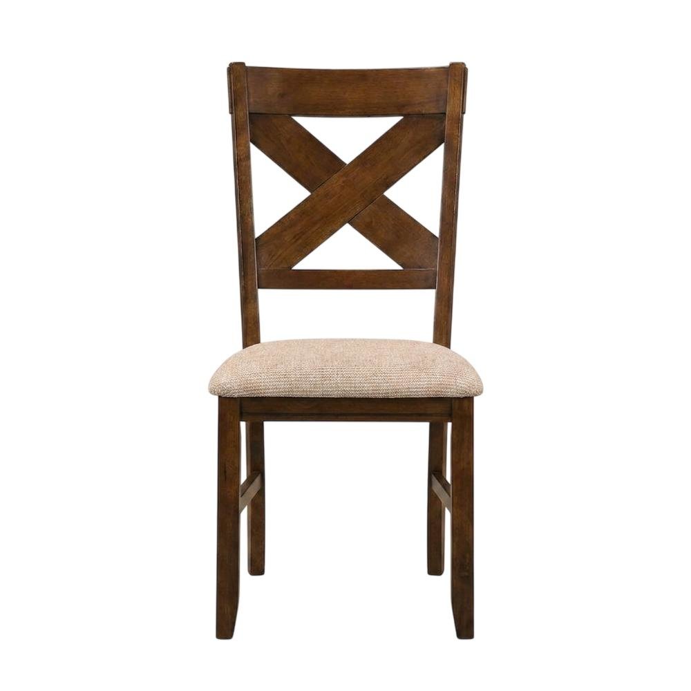 Solid Wood Upholstered Dining Chairs, Brown, Set of 2. Picture 2