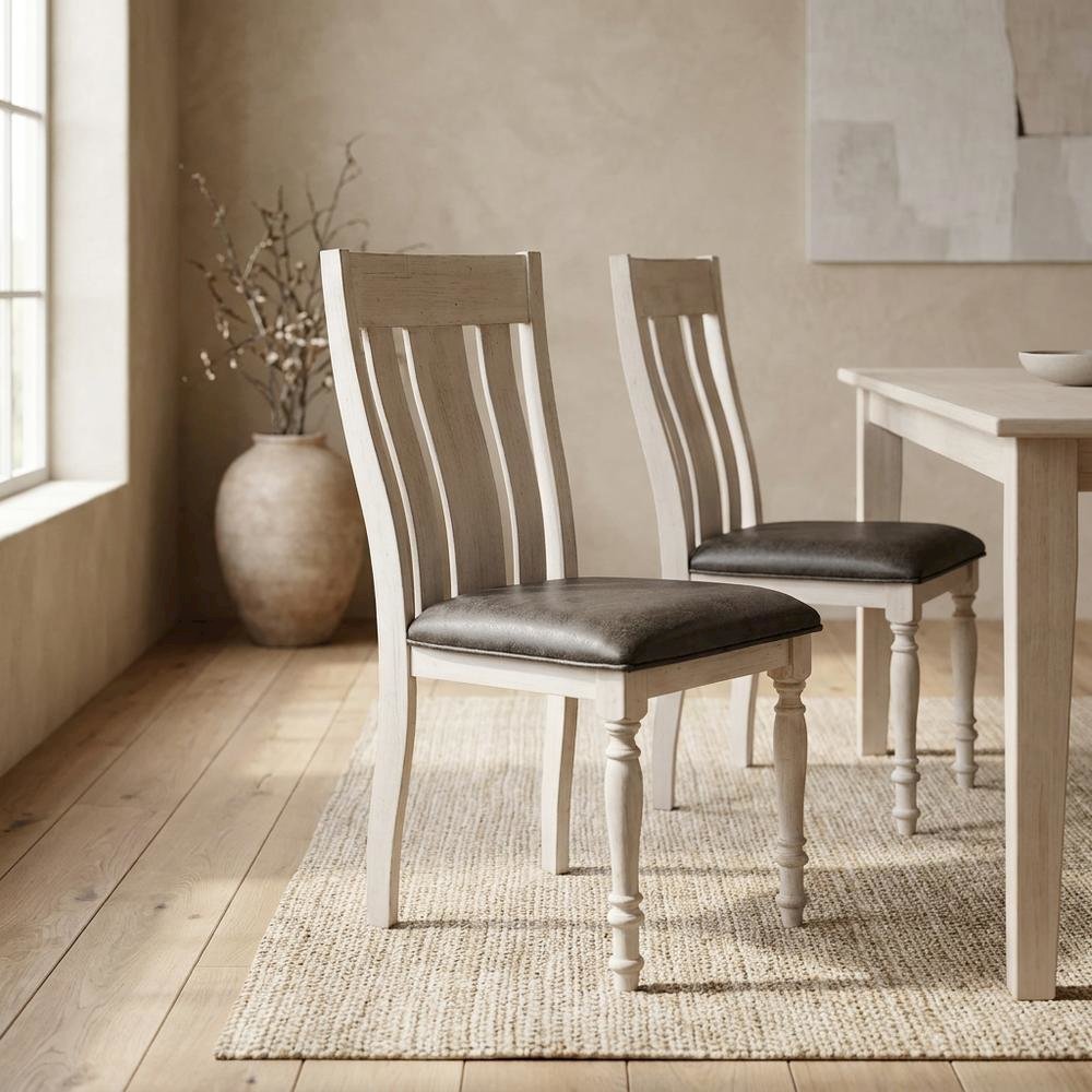Upholstered Wood Dining Chair with Turned Legs for Dining Room, Beige, Set of 2. Picture 3