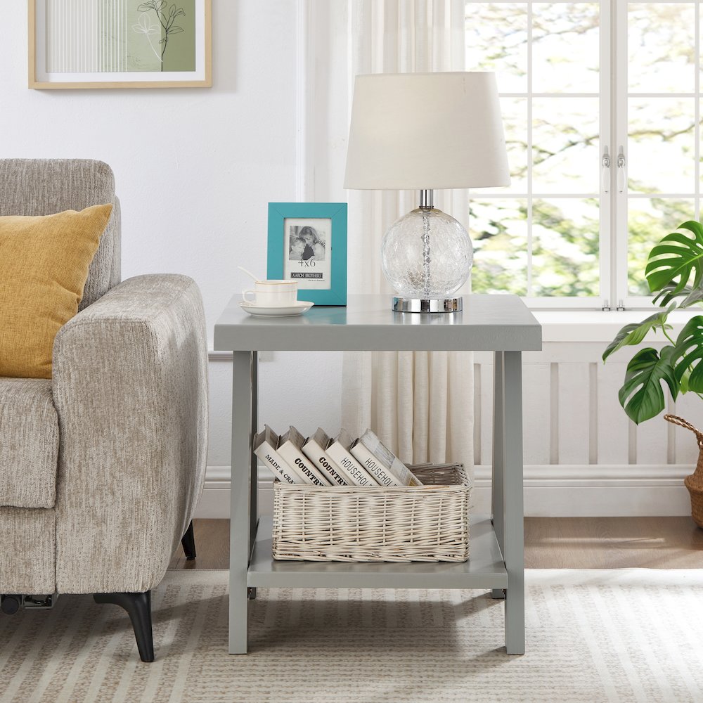 Athens Contemporary Wood Shelf End Table in Gray. Picture 3