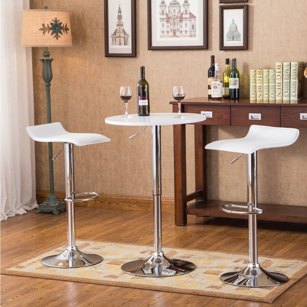 Baxton Adjustable Height Bar Table and 2 Adjustable Swivel Stools Set, White. Picture 2