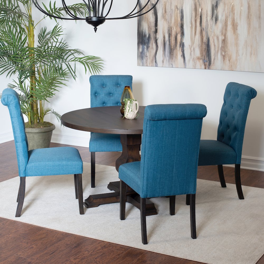 Kerbau 5-Pc Dining Set, Pedestal Round Table with 4 Stylish Chairs, Blue. Picture 3