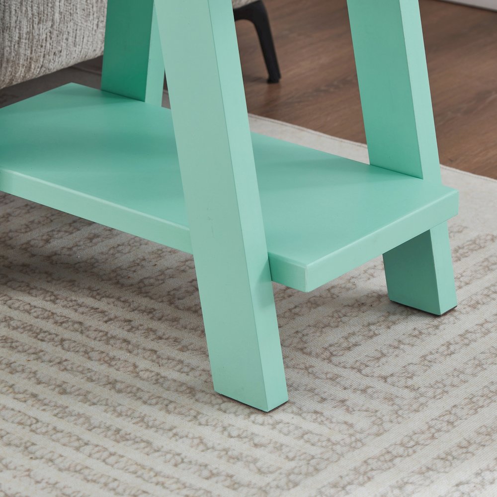 Athens Contemporary Wood Shelf Side Table in Teal. Picture 6