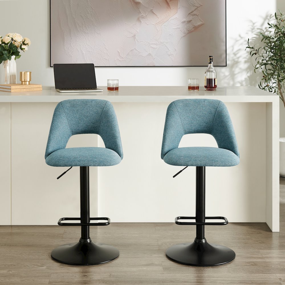 Nuvia Contemporary Adjustable Barstool with Upholstered Swivel Seats, Set of 2. Picture 2