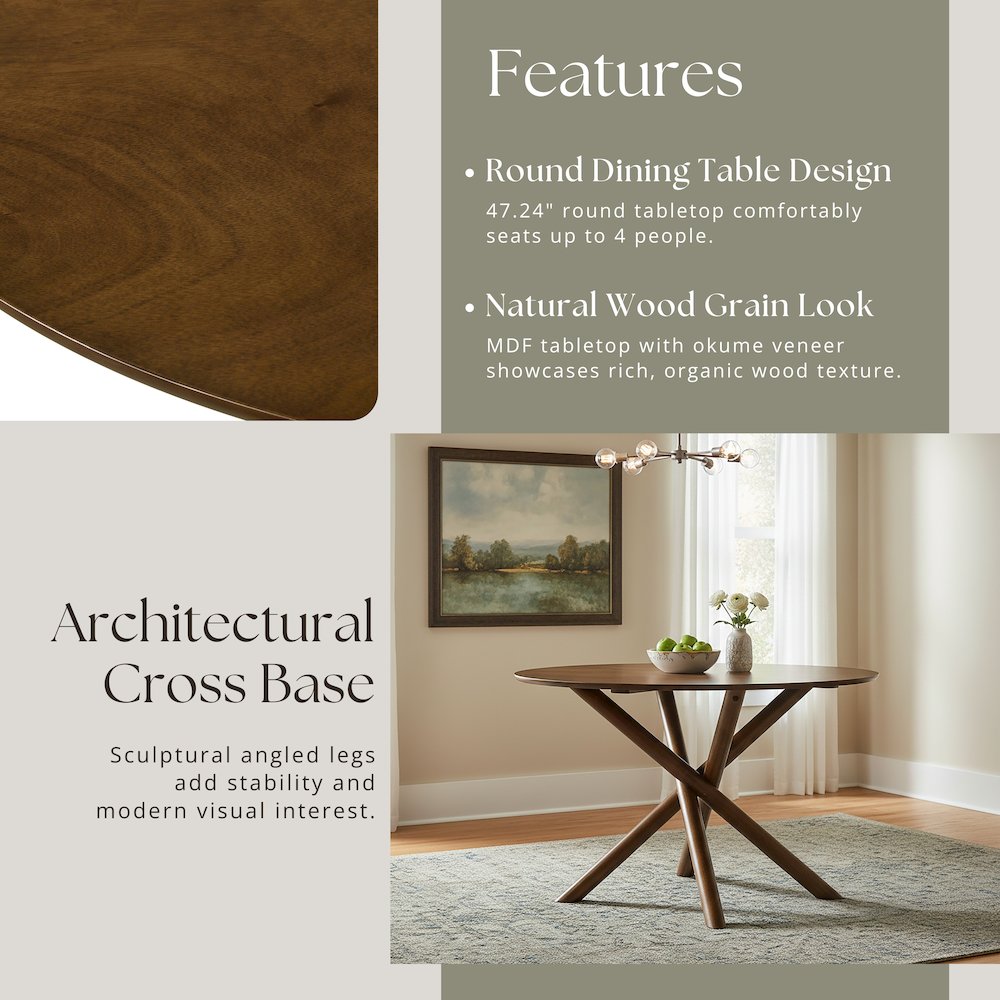 Arnott 5-Piece Dining Set, Round Dining Table, 4 Stylish Chairs, Walnut Finish. Picture 6