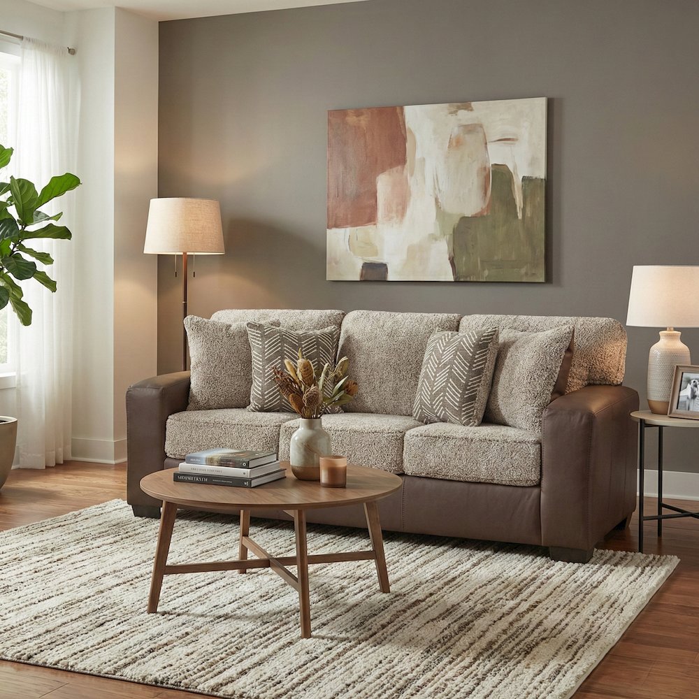 Marvella Living Room Sofa with Chocolate Faux Leather. Picture 3