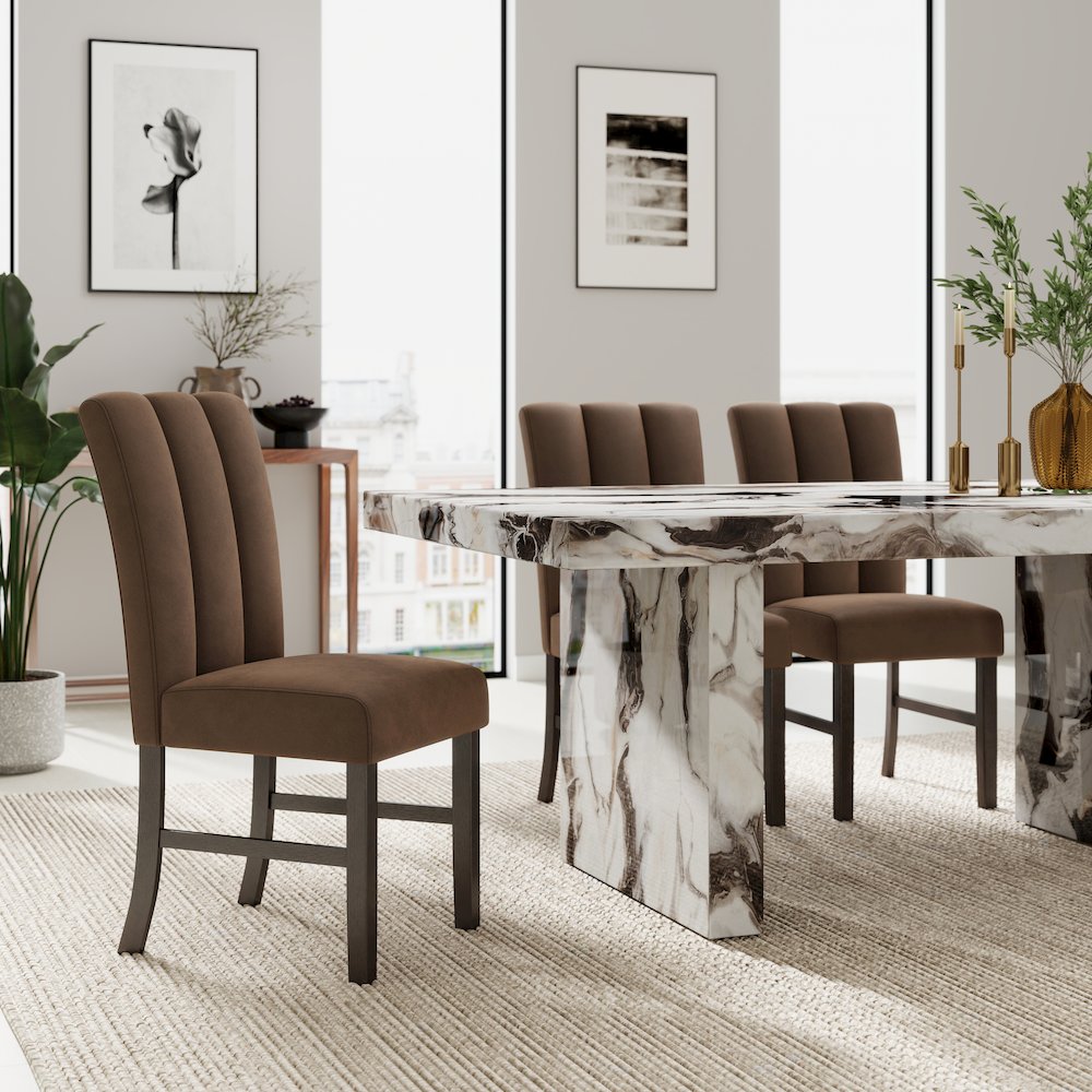 Cavira 5-PC Faux Marble Dining Set, Double Pedestal Table with 4 Chairs. Picture 6