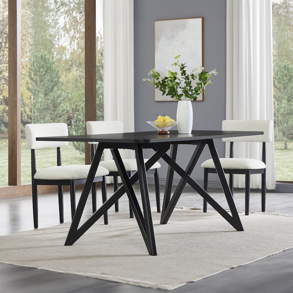 Axler 5-Piece Dining Set, Tripod-Cross Dining Table with 4 Boucle Chairs, Black. Picture 9