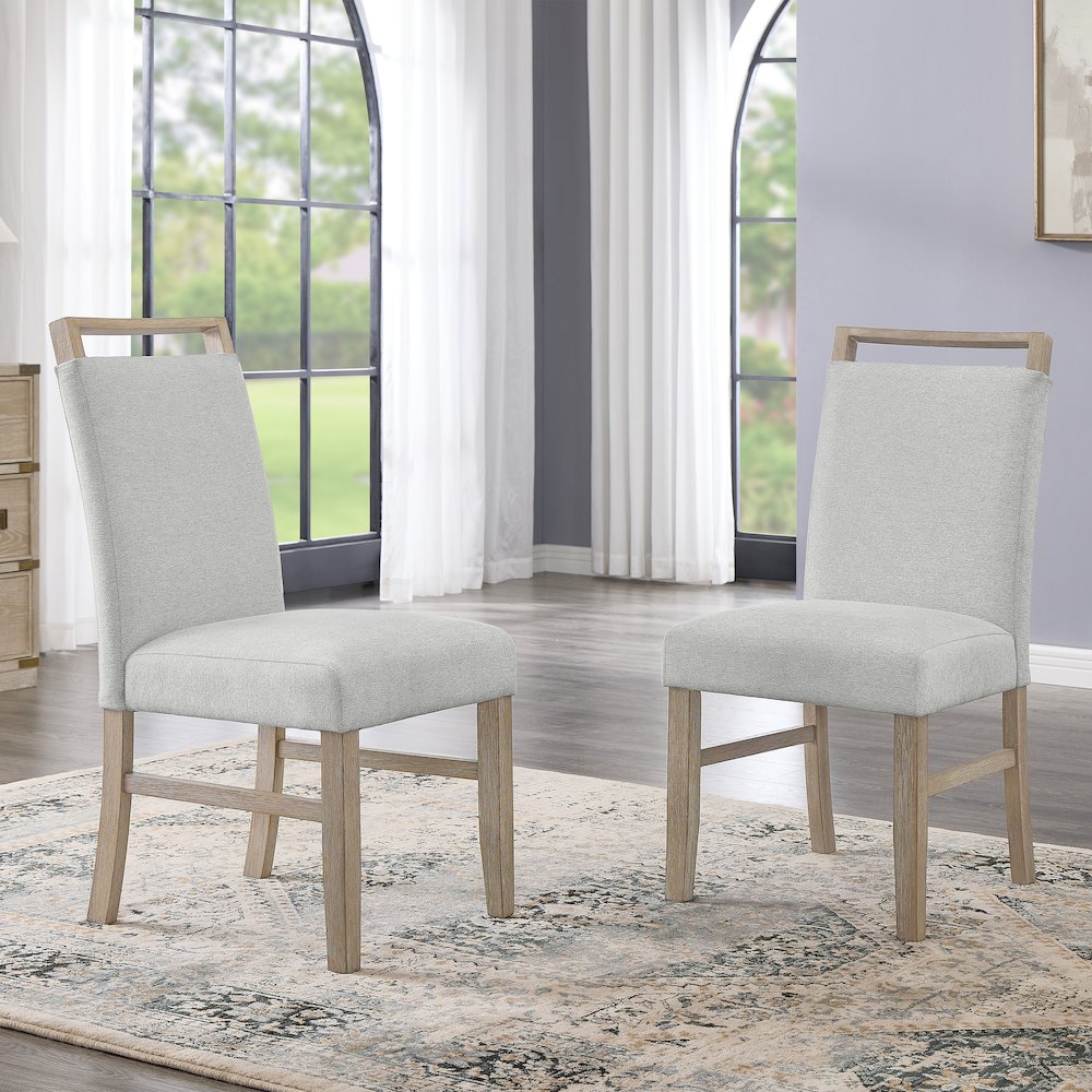 Zelalle 7-Piece Dining Set, Table with 6 Chairs, White Wired-Brushed Finish. Picture 9