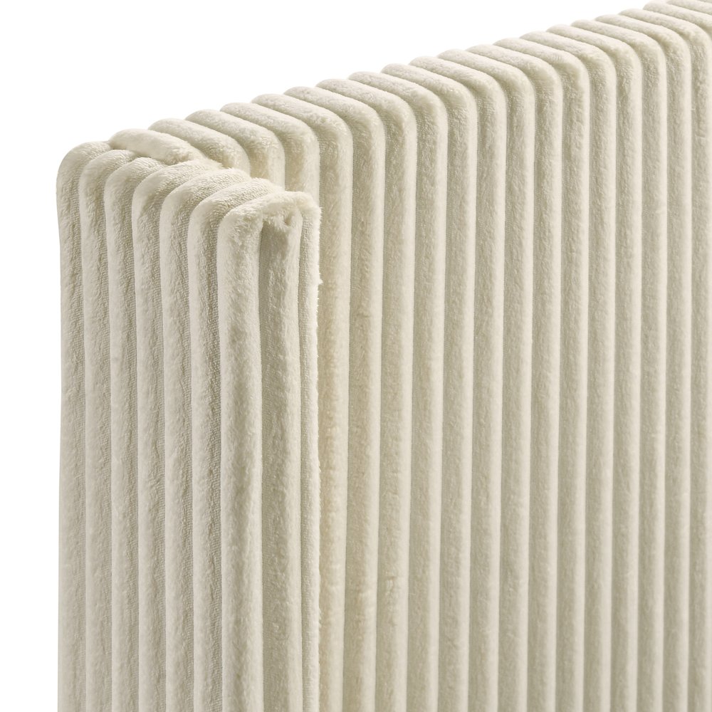 Mavela Wide Wale Corduroy Upholstery Panel King Bed, Cream. Picture 2