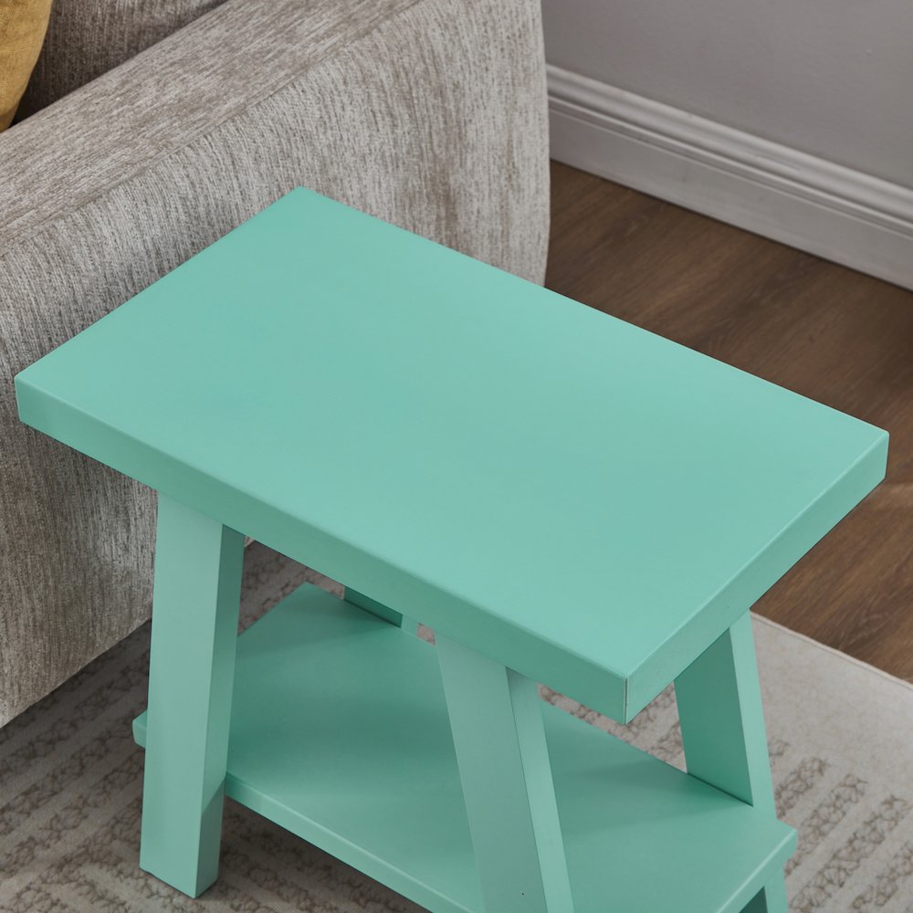 Athens Contemporary Wood Shelf Side Table in Teal. Picture 4
