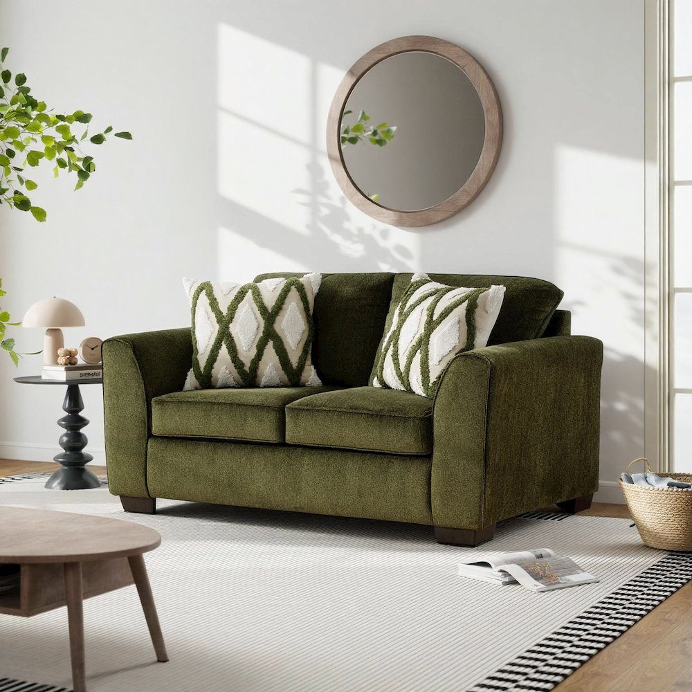 Marvella Living Room Loveseat with Mosswood Chenille Upholstery, Accent Pillows. Picture 2