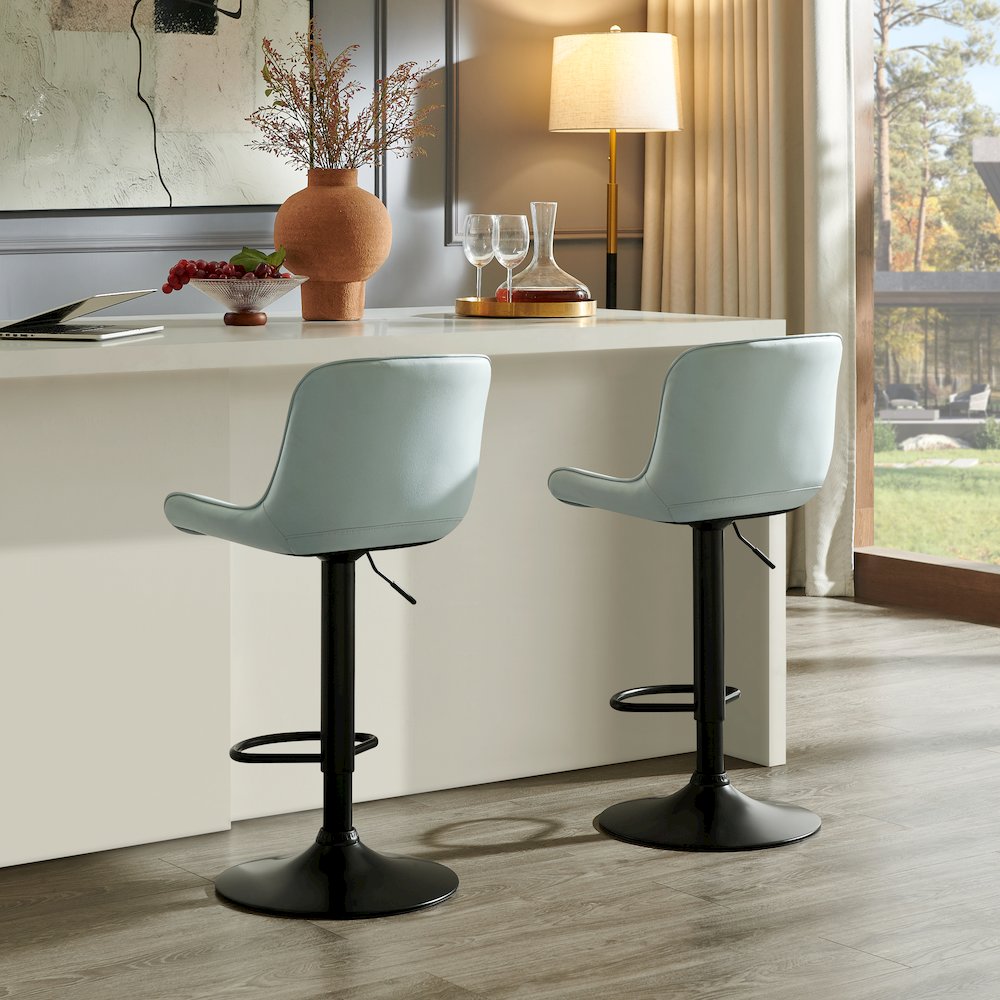 Kovyn Contemporary Adjustable Barstool with Faux Leather Swivel Seats, Set of 2. Picture 4