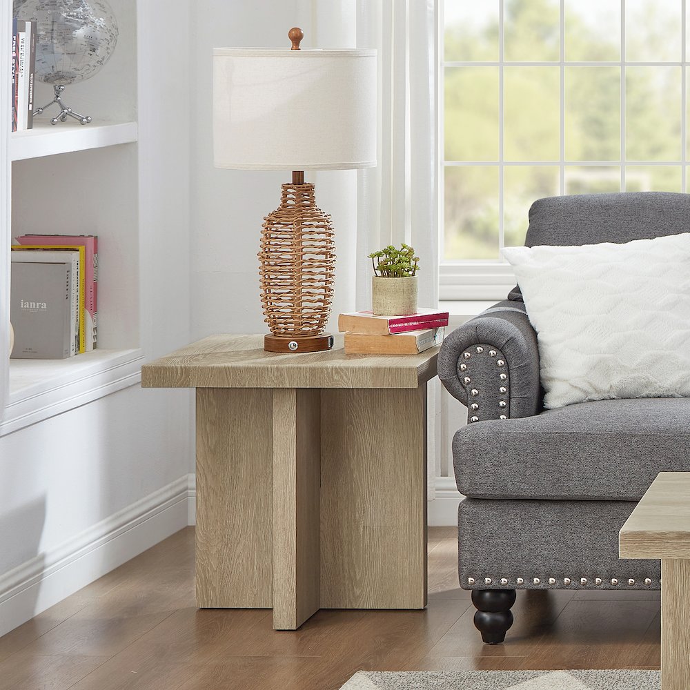 Mchome Square End Table, Nightstand, Oak Finish. Picture 2