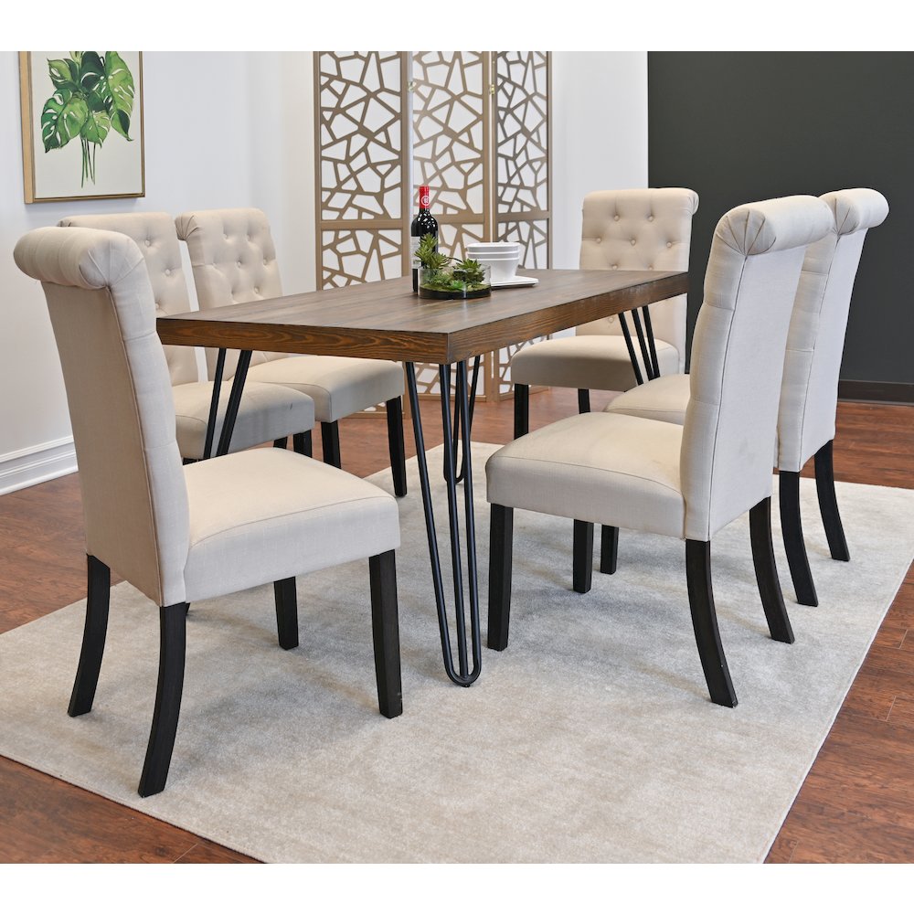 Ashford 7-Pc Dining Set, Hairpin Dining Table with 6 Chairs, Tan. Picture 4