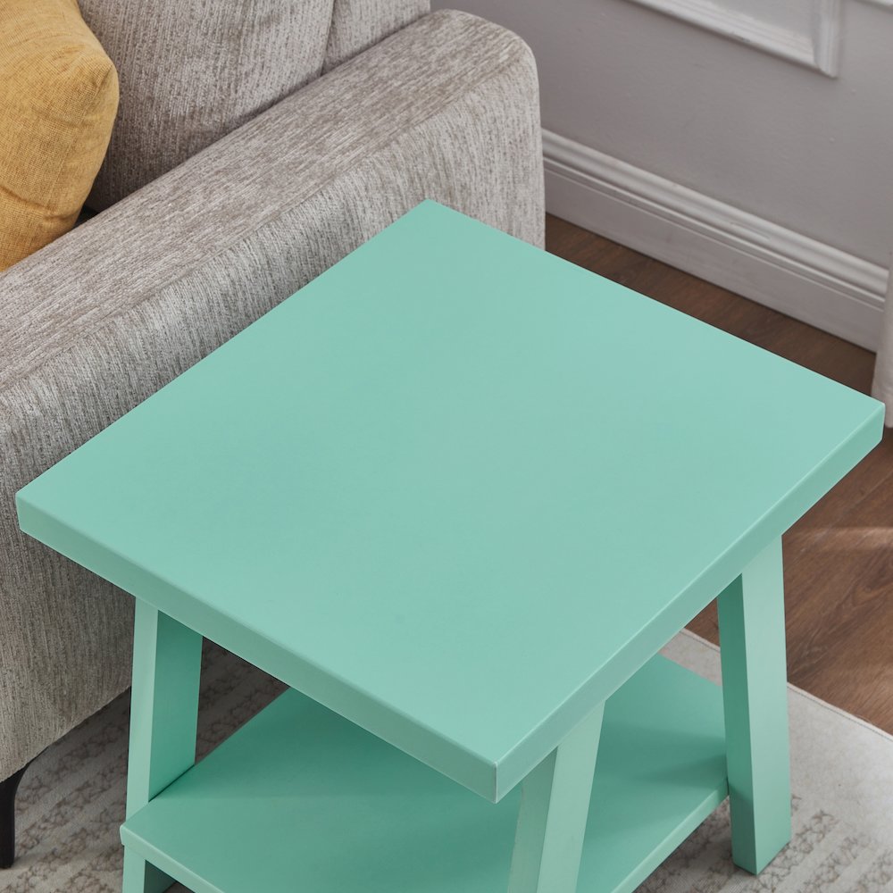 Athens Contemporary Wood Shelf End Table in Teal. Picture 4