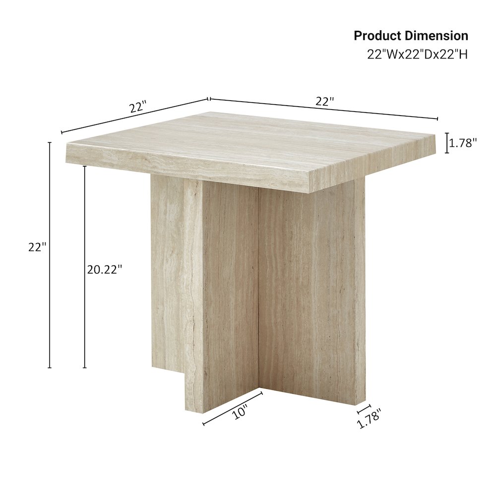 Cavira Modern Faux Marble Living Room Side Table, Beige. Picture 10