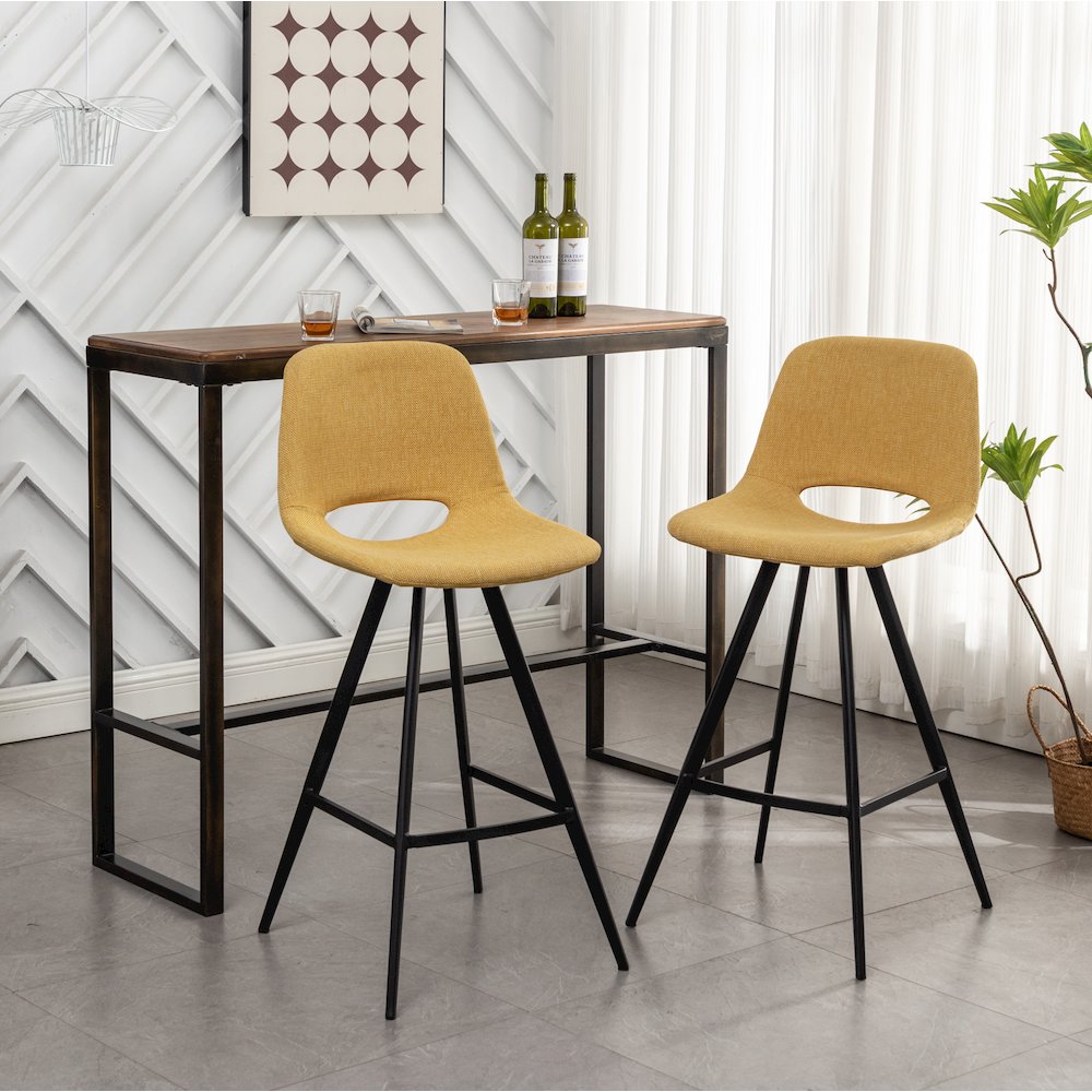 Porth Fabric Kitchen 28.25" Barstools, Set of 2, Yellow. Picture 2