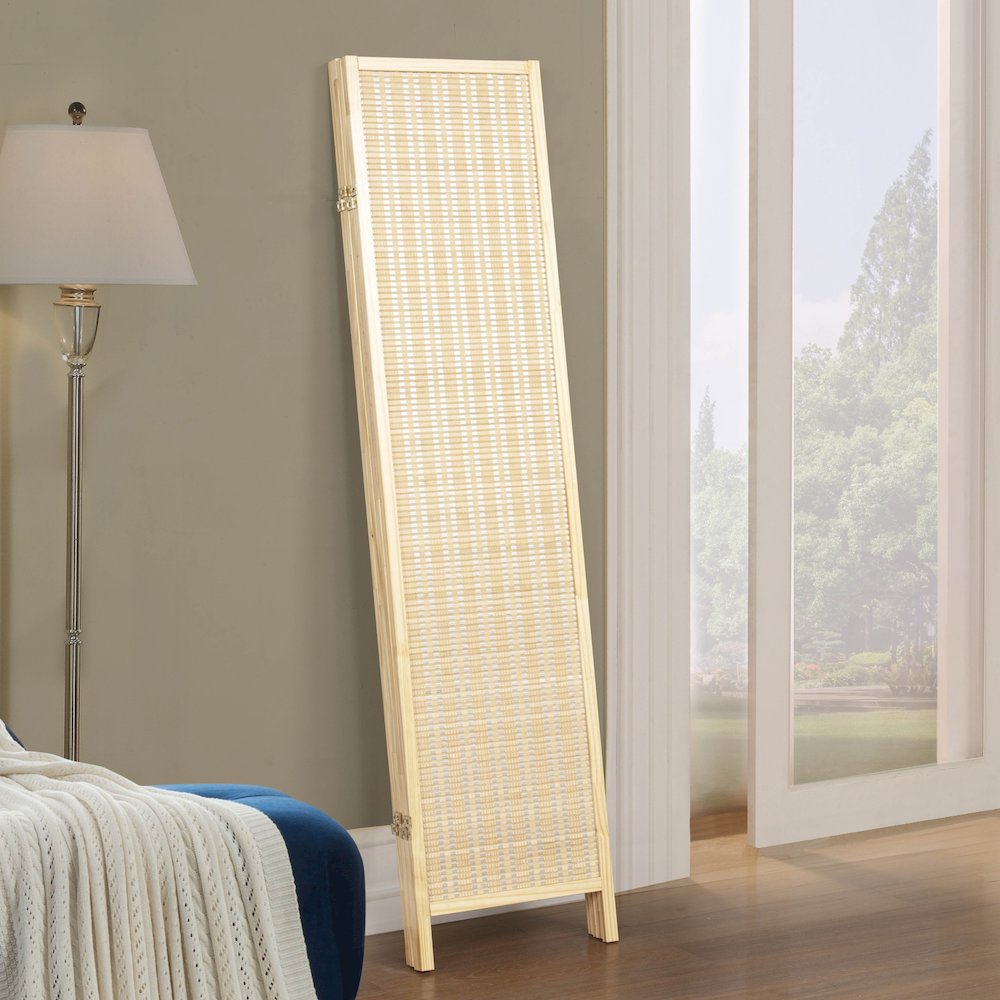 Inkwell 4-Panel Bamboo Room Divider, Folding Screen, Natural with Natural Frame. Picture 6