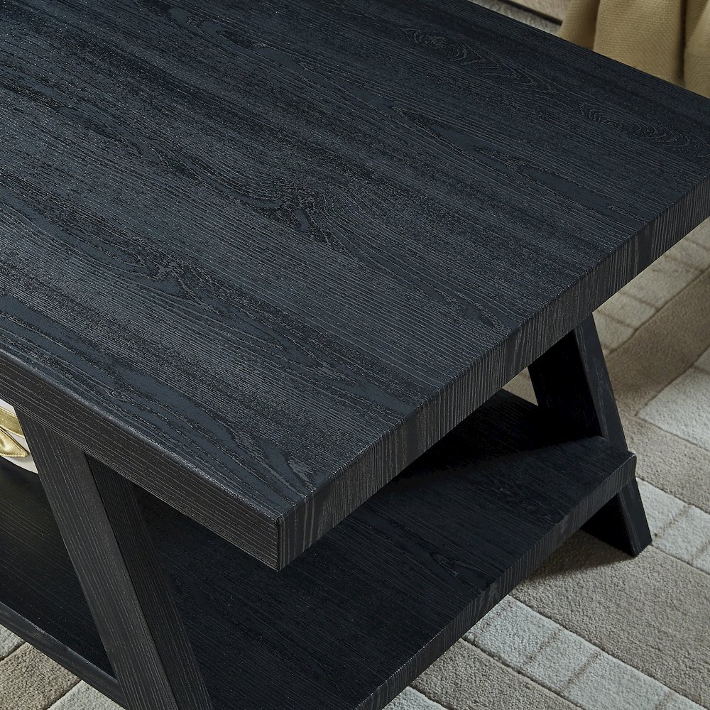 Athens Contemporary Replicated Wood Shelf End Table in Black Finish. Picture 4