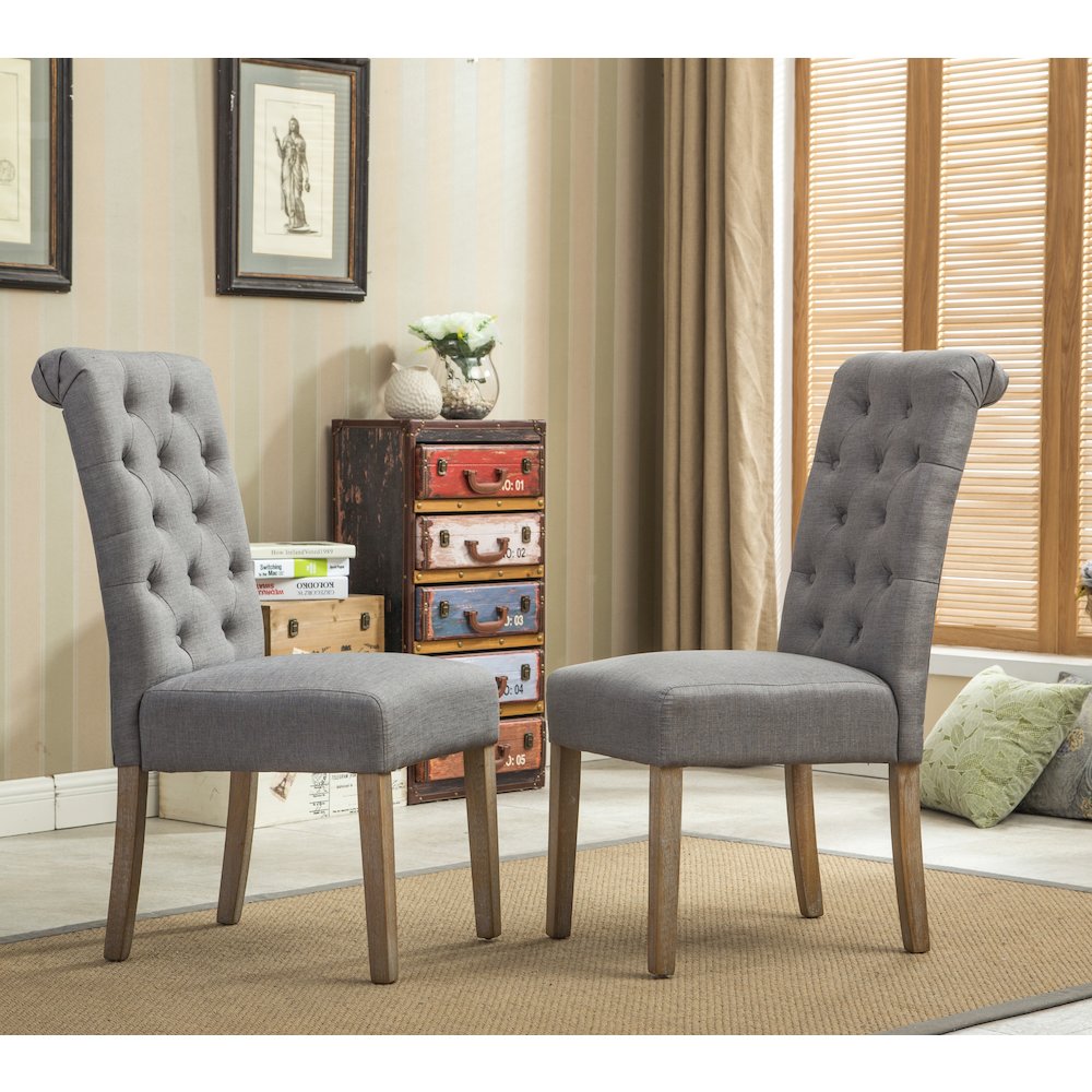 Habit Gray Solid Wood Tufted Parsons Dining Chair, Set of 2. Picture 2