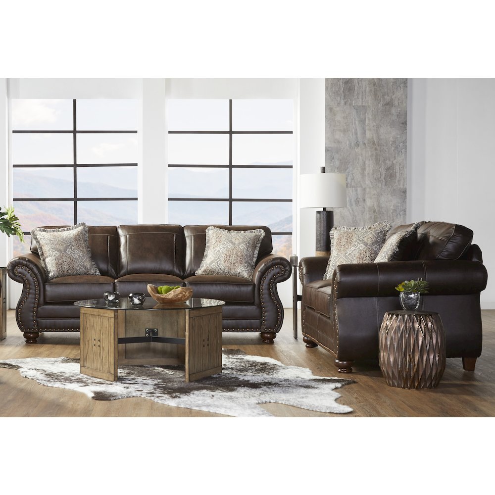 Leinster Faux Leather Upholstered Nailhead Sofa and Loveseat Set in Espresso. Picture 2