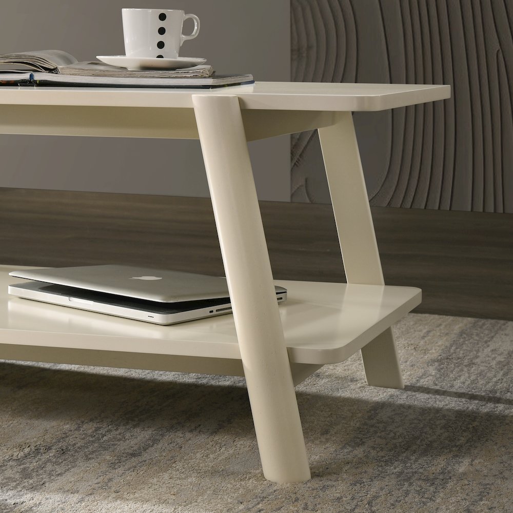 Metz Mid-Century Modern Wood Shelf Coffee Table, Off-White Finish. Picture 4