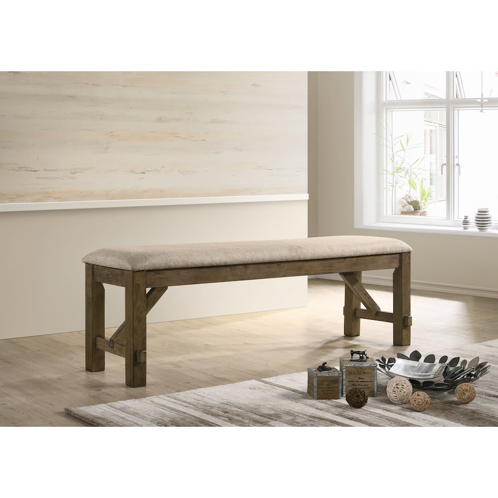 Raven Wood Fabric Upholstered Dining Bench. Picture 2