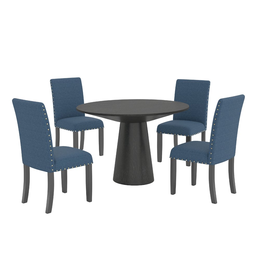 Nuevo 5-Piece Round Dining Set, Pedestal Dining Table with 4 Chairs, Blue. Picture 1
