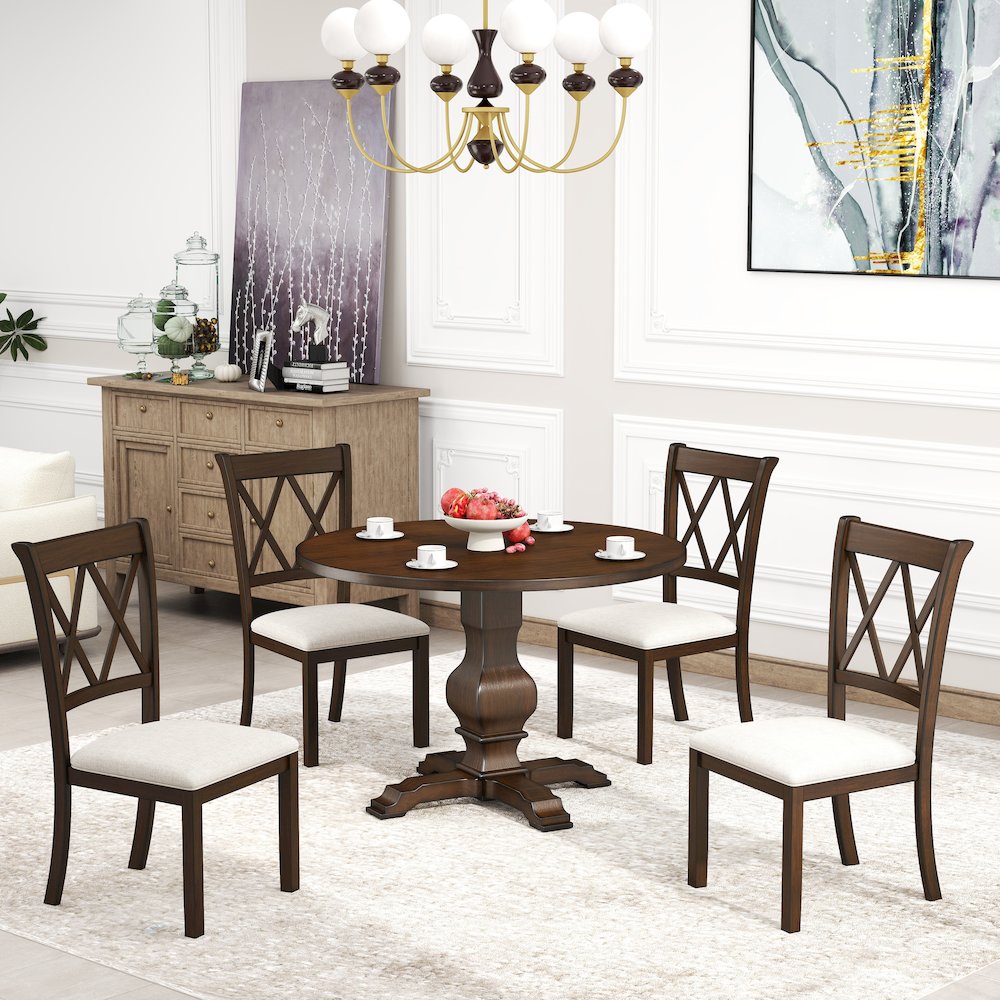 Havre Dining Set, Pedestal Round Table with 4 Chairs. Picture 4
