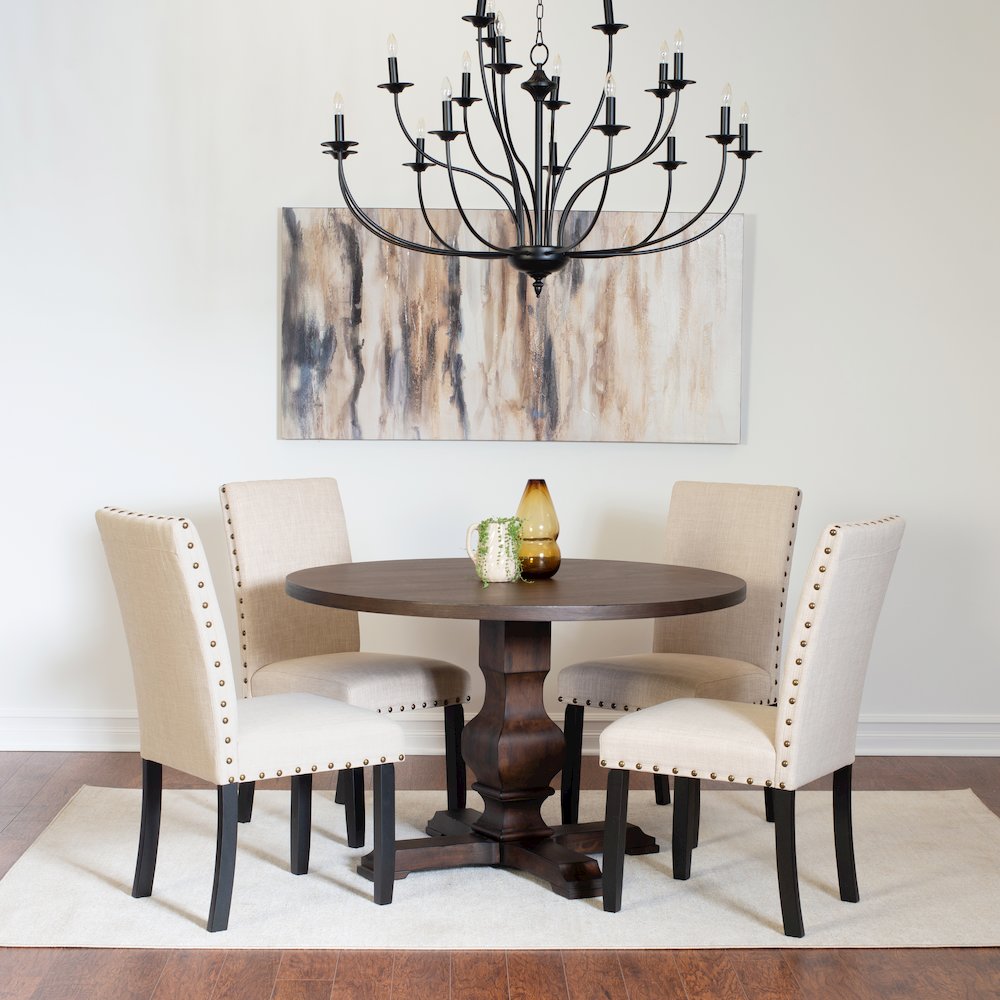 Kohland 5-Pc Dining Set, Pedestal Round Table with 4 Stylish Chairs, Tan. Picture 1