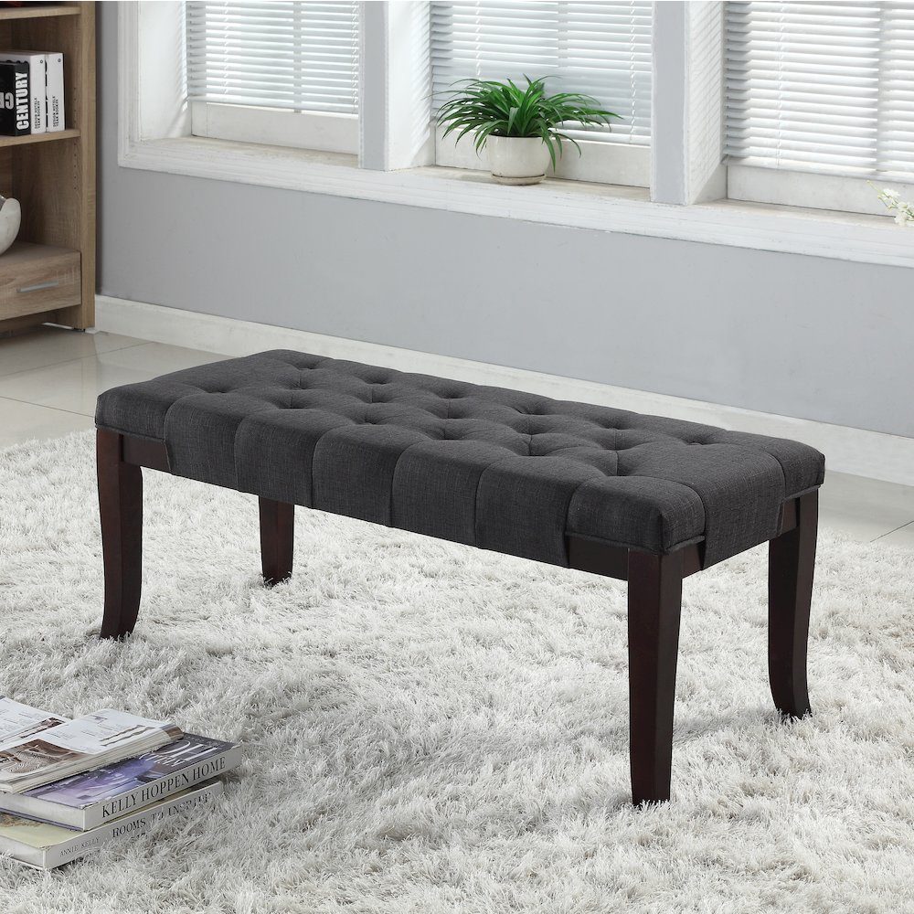 Linon Gray Fabric Tufted Ottoman Bench. Picture 2