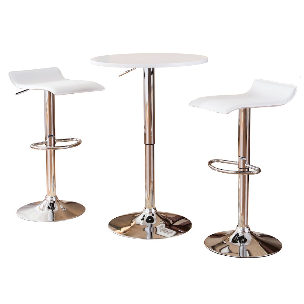 Baxton Adjustable Height Bar Table and 2 Adjustable Swivel Stools Set, White. Picture 8