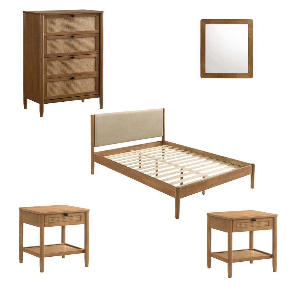 Vichy 5-Pc Bedroom Set with Queen Bed, Chest, Dresser, Mirror, 2 Nightstands. Picture 1