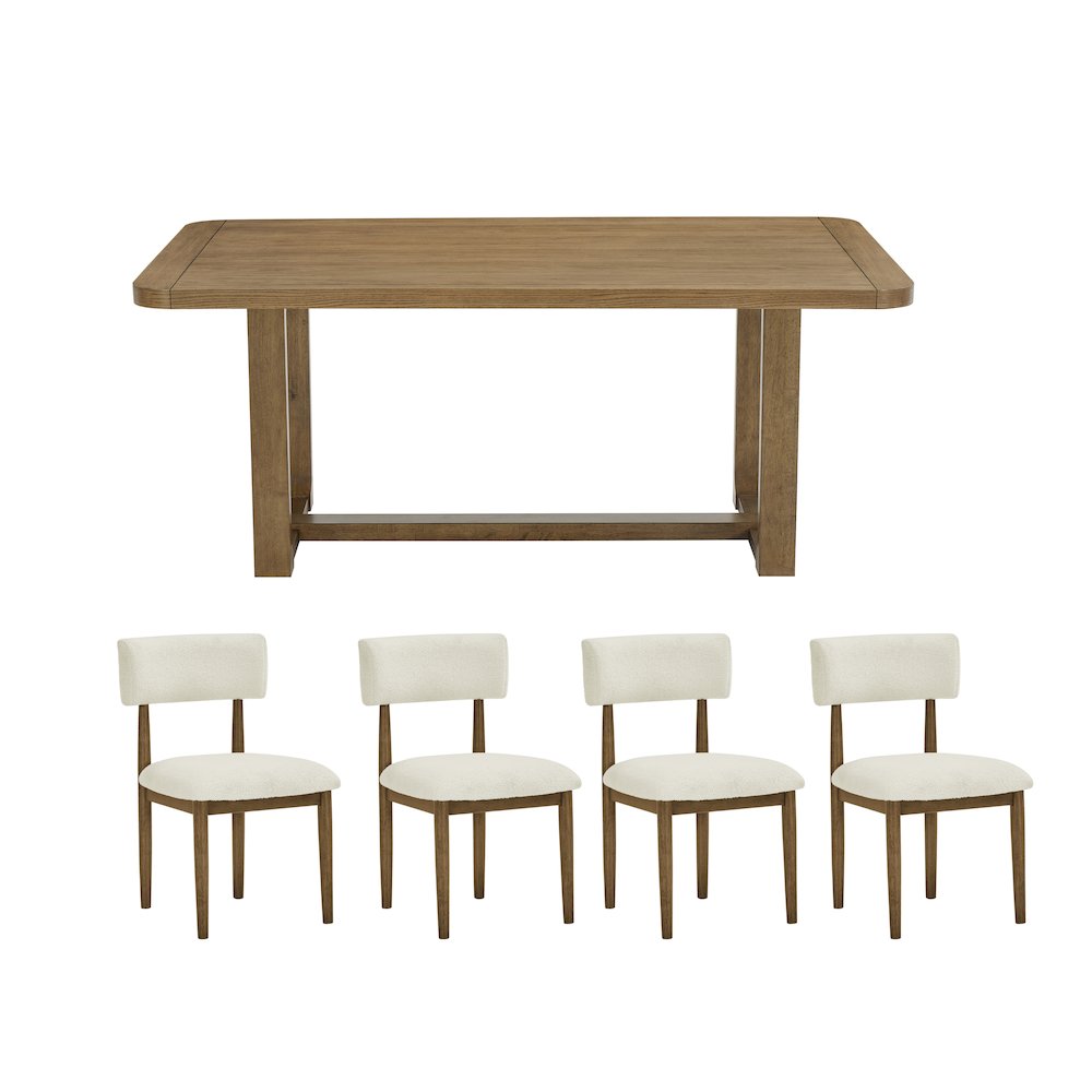 Andus 5-Piece Dining Set, Trestle Dining Table with 4 Stylish Chairs, Light Oak. Picture 14