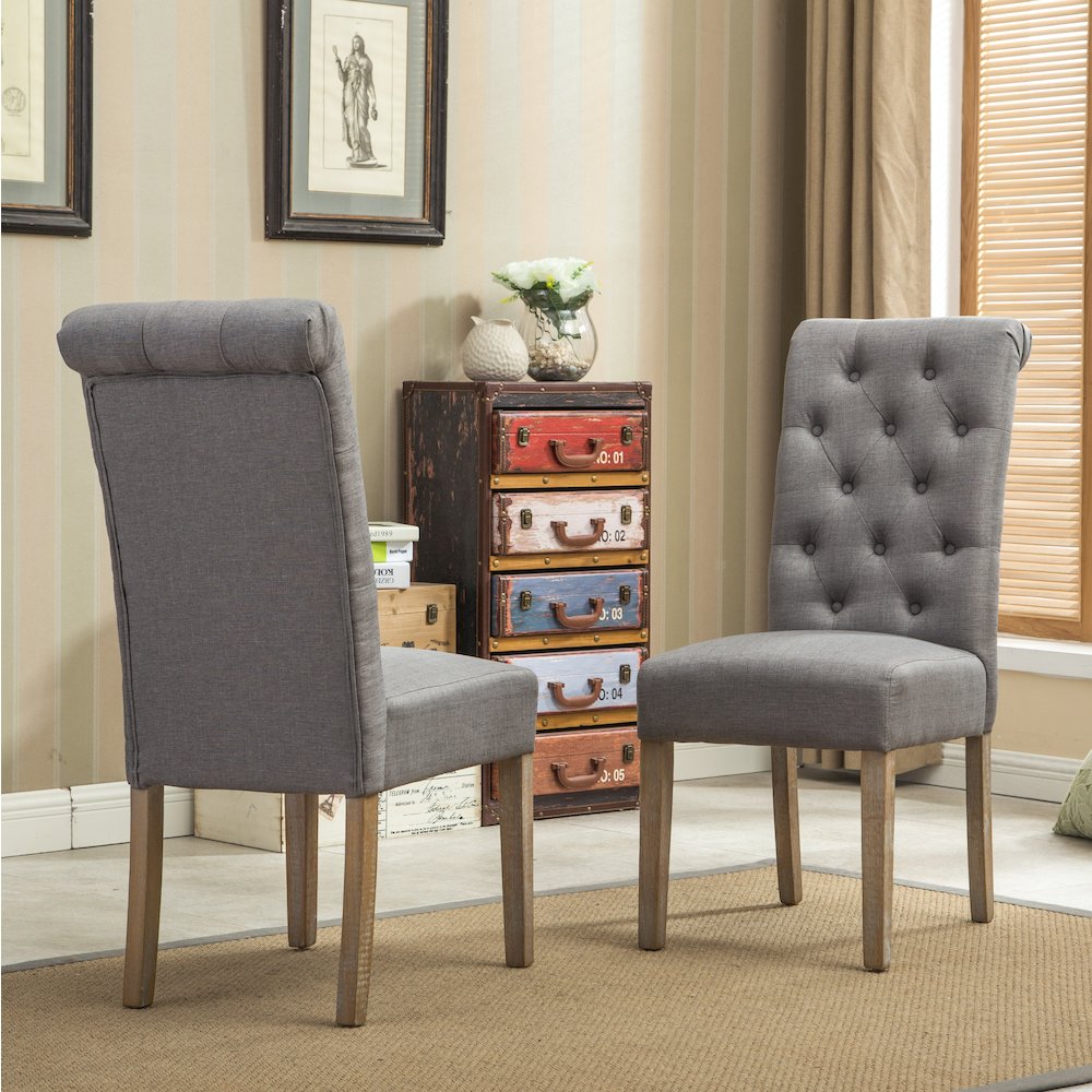 Amonia 5-Pc Dining Set, Turned-Leg Dining Table with 4 Tufted Chairs, Gray. Picture 7