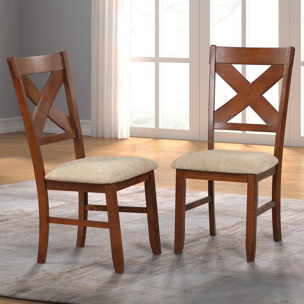 Karven Wood 7-PC Dining Set, Extendable Trestle Table, 6 Chairs, Dark Hazelnut. Picture 9