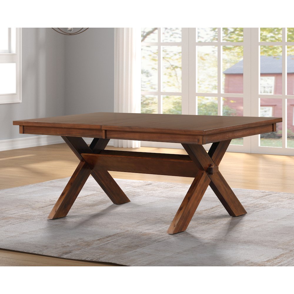 Karven Wood 7-PC Dining Set, Extendable Trestle Table, 6 Chairs, Dark Hazelnut. Picture 4