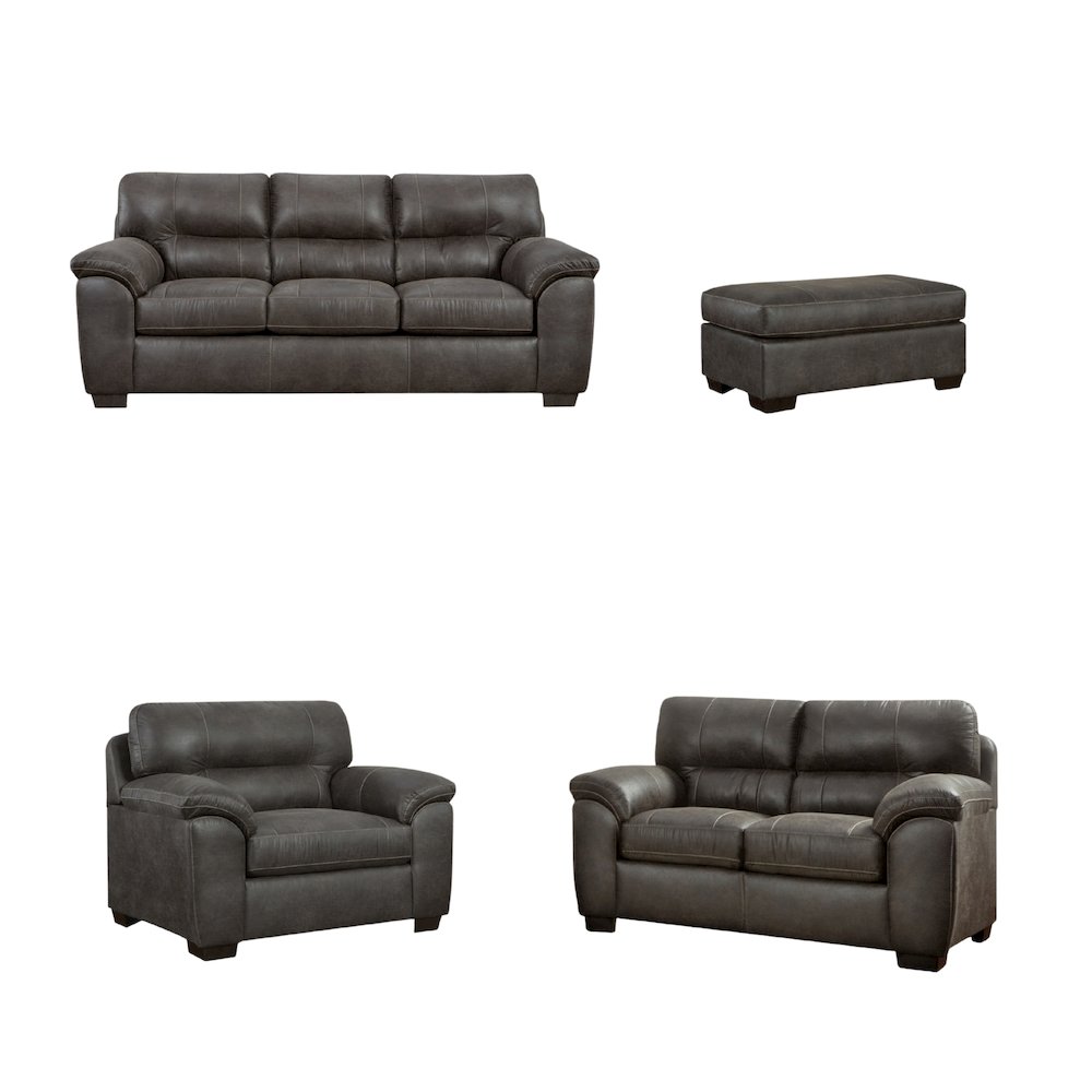 Tirana Contemporary Fabric Pillow-top Arm 4-Piece Sofa Set in Sequoia Ash. Picture 1